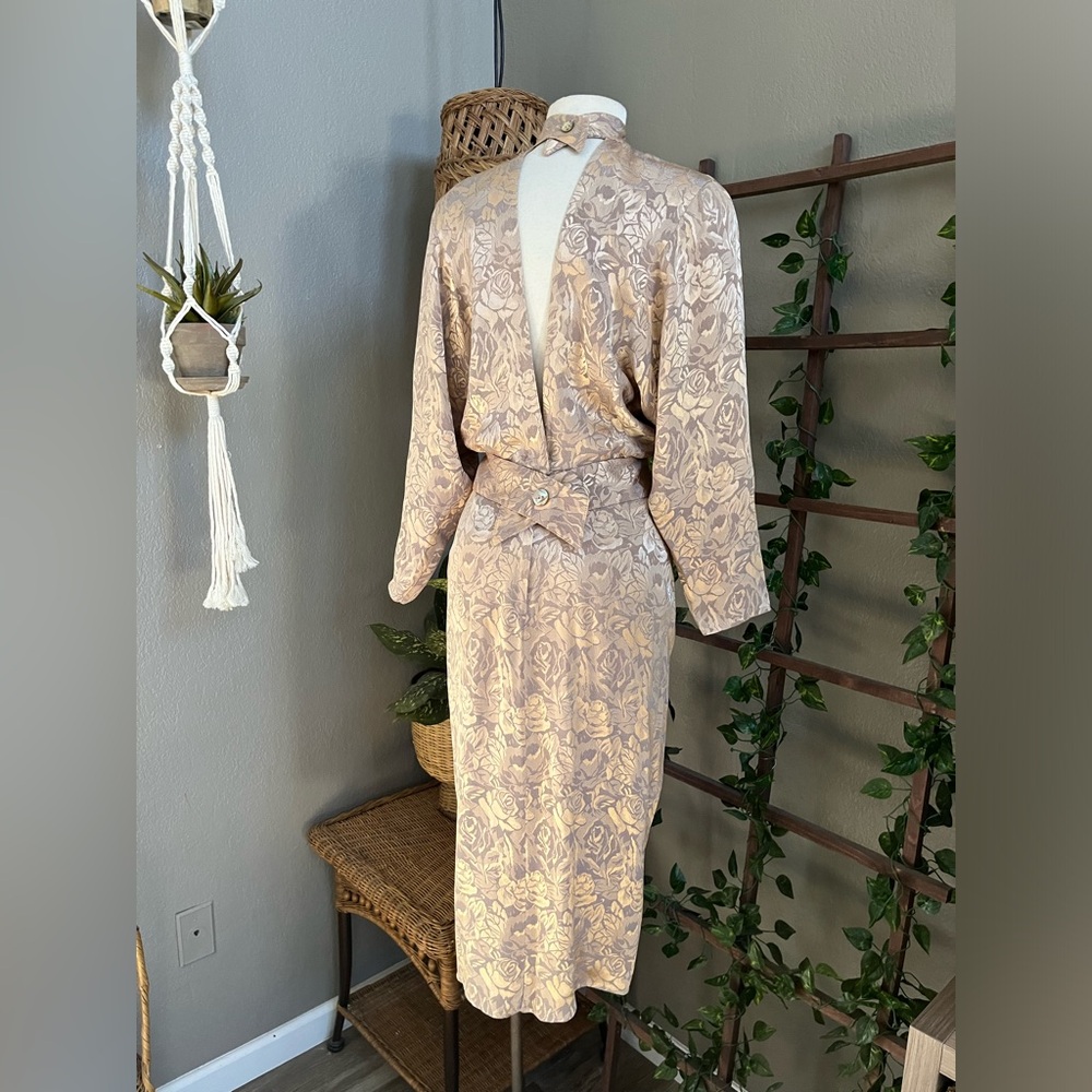 B.B. Collections by Barbara Barbara 80s VTG Metallic Satin Floral Midi Dress - Picture 9 of 15